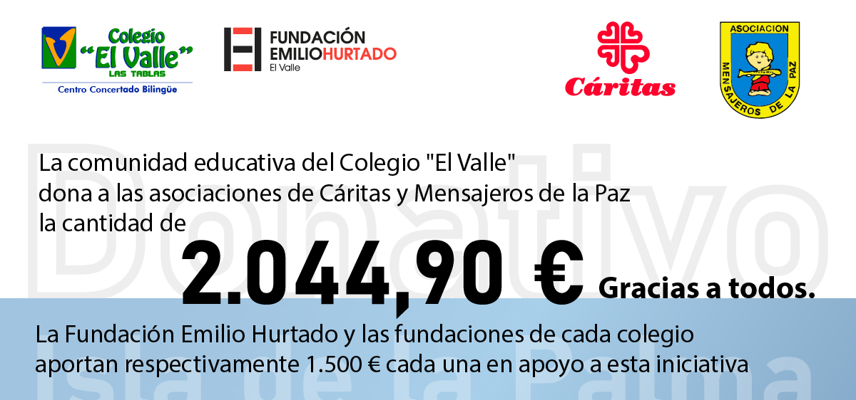 cheque de donativo del Colegio El Valle de Las Tablas a la Isla de la Palma